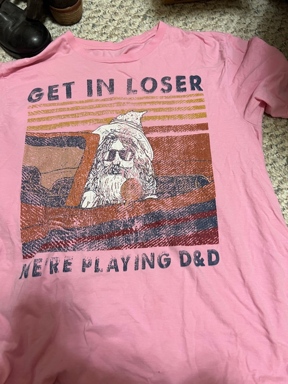 Source Unknown Pink Graphic Tee "Get In Loser We're Playing D&D"
